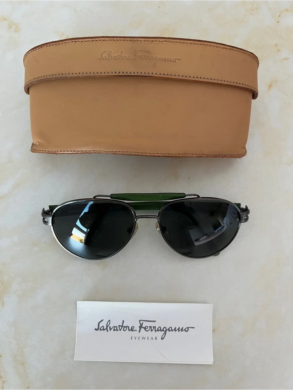 Salvatore Ferragamo Aviator Sunglasses with Leather Brow Bar